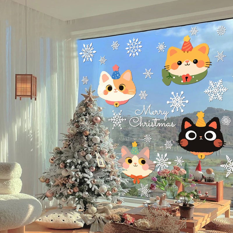 2026 Christmas Decoration Electrostatic Sticker Line Kitten Christmas Tree Window Sticker Glass Door Sticker Arrangement Sticker - Image 2