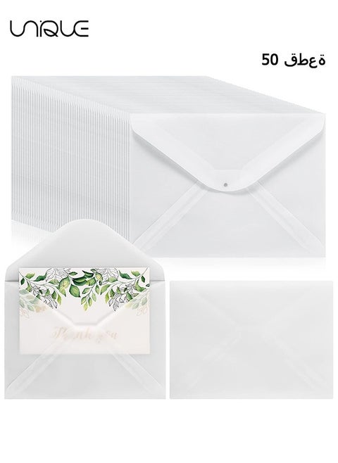 50 Pieces Envelopes, Translucent Paper Envelopes, 125mm x 175mm Envelopes, for Invitation Postcard Envelopes, White Vellum Greeting Card Envelopes for Wedding Birthday Party