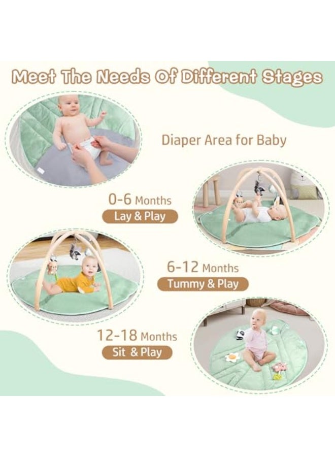 Kids' play mat, large-size tummy time mat for sensory and motor skill development, tree and leaf-shaped activity mat for babies with 6 detachable sensory toys, play gym mat with diaper changing area (green) - Image 3