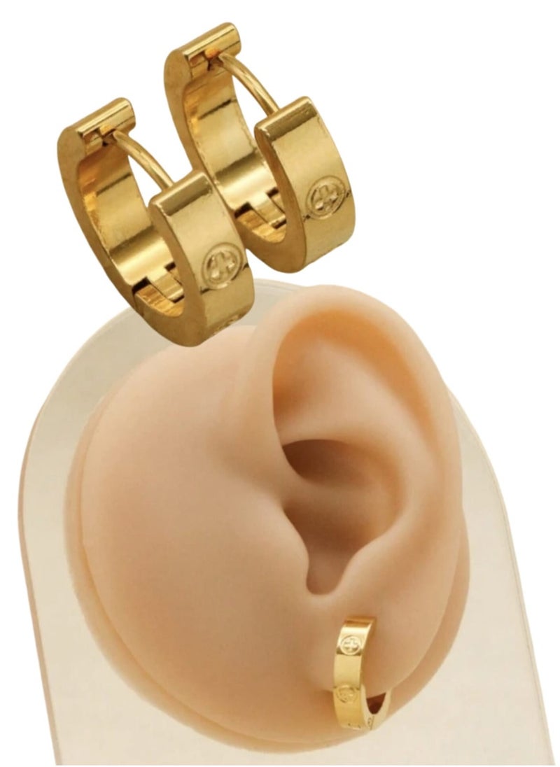 YUCCA 4mm Width Gold Stainless Steel Love Stud Earrings for Women Ladies Hoop Earrings 2pcs  - Image 1