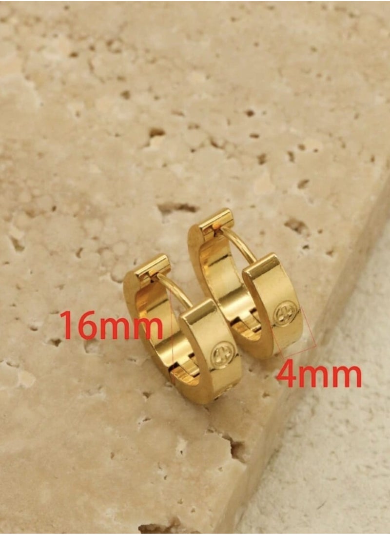 YUCCA 4mm Width Gold Stainless Steel Love Stud Earrings for Women Ladies Hoop Earrings 2pcs  - Image 2