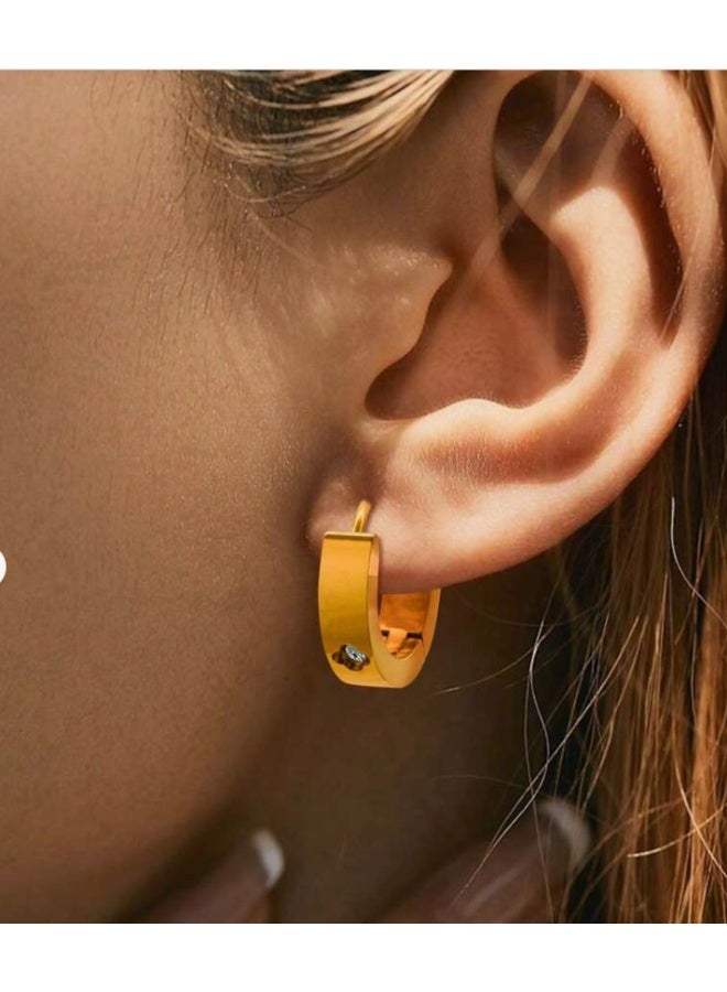 Gold-tone stainless steel love earrings, 4mm wide, for women and ladies, hoop earrings, 2 pieces - Image 3