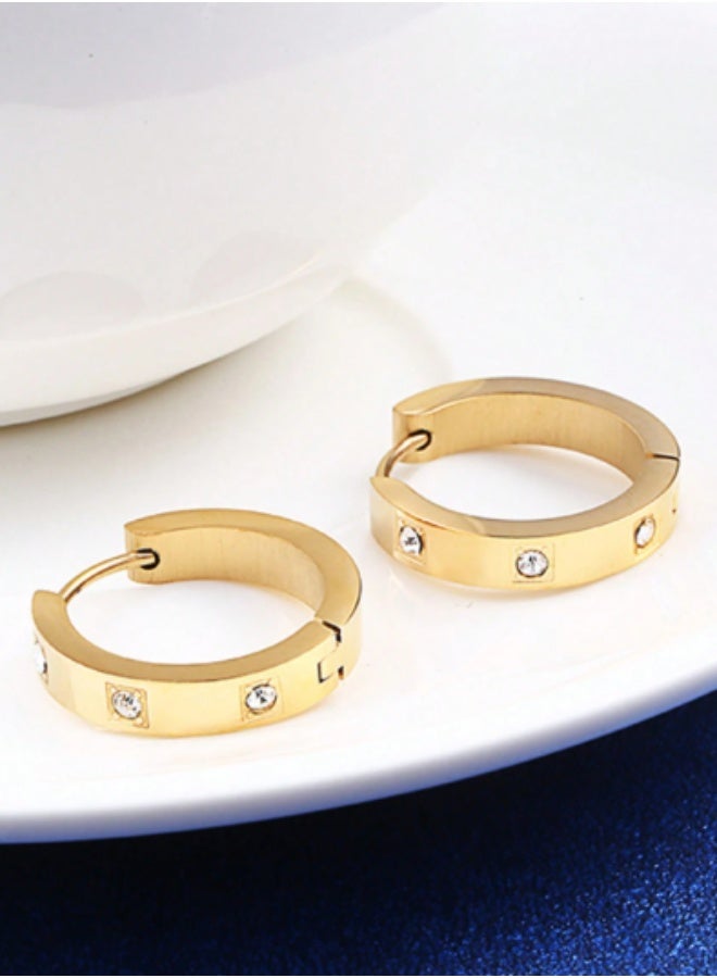 Gold-tone stainless steel love earrings, 4mm wide, for women and ladies, hoop earrings, 2 pieces - Image 2