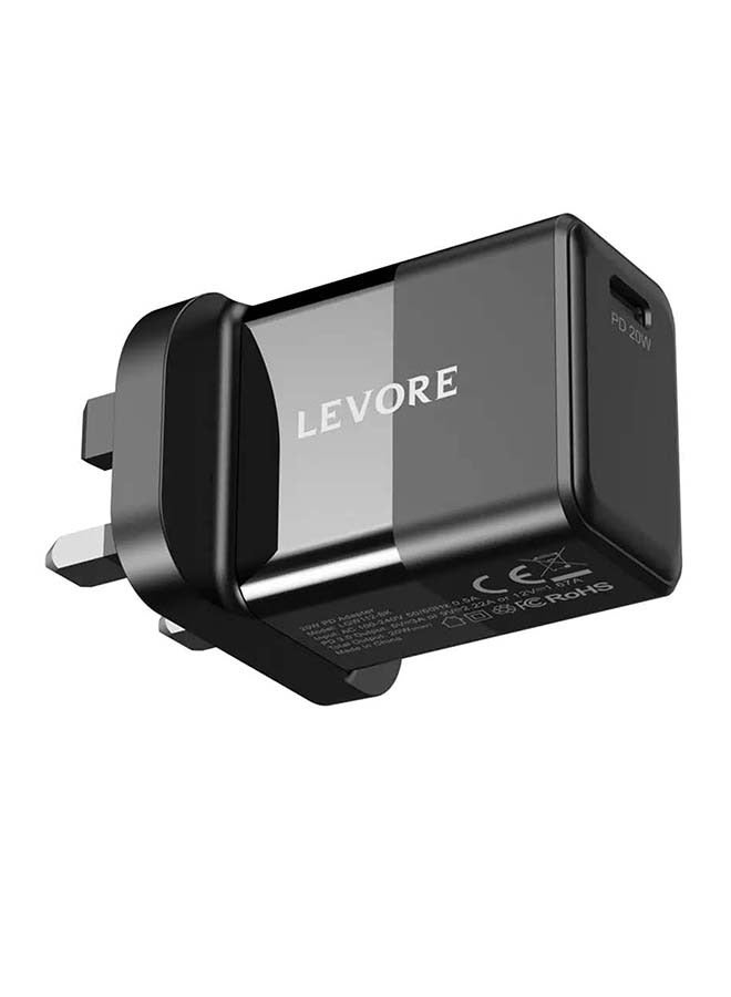 LEVORE Wall Charger 20W Fast Charging Adapter - Black - Image 4