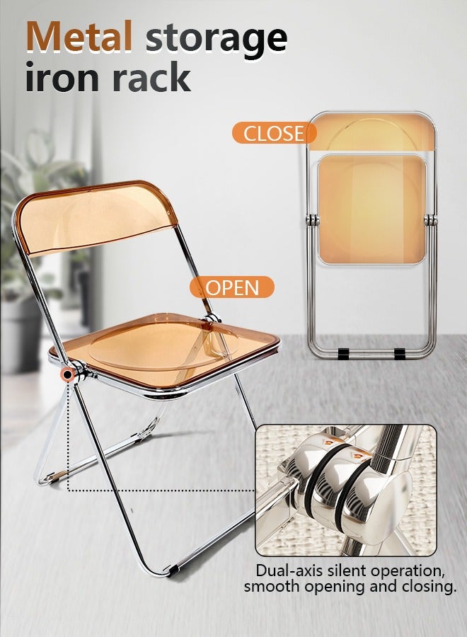 Generic Modern Acrylic Folding Chairs Tea color  Folding Chairs  Acrylic Chair Stackable with Crystal Plastic Seat Metal Frame Accent Side Chair for Home , Office , Wedding , Party (Tea color)  - Image 3