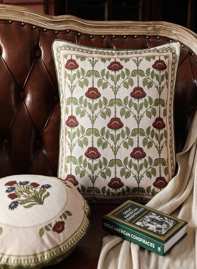 ISAENNE Design Linen Square Throw Pillow Covers 12"x20" Pack of 2, Yellow Green French Cushion Covers with Red Rose Floral Pattern Decoration Pillowcases for Bed, Living Room, Outdoor, Car - Image 2