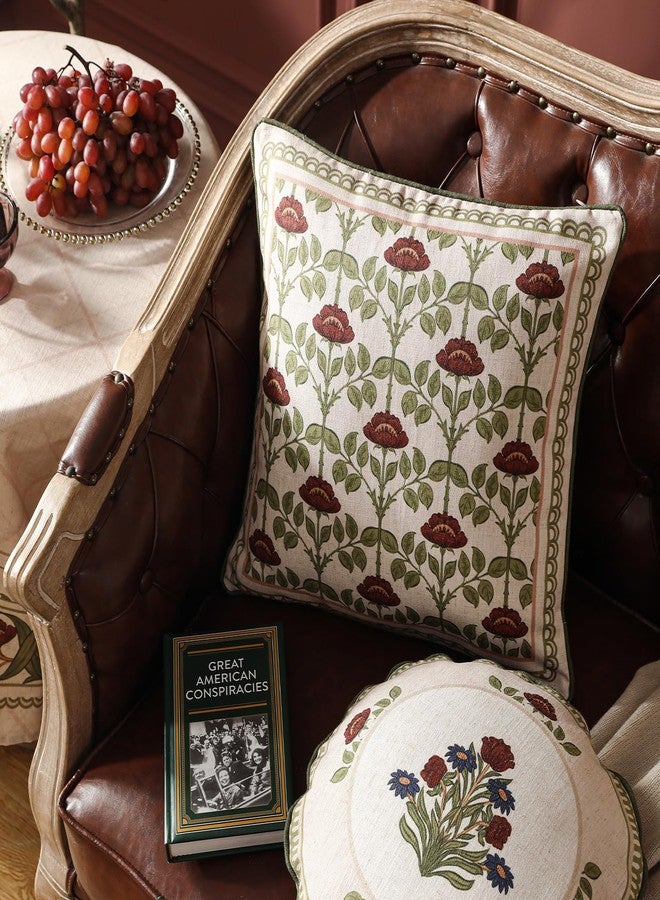 ISAENNE Design Linen Square Throw Pillow Covers 12"x20" Pack of 2, Yellow Green French Cushion Covers with Red Rose Floral Pattern Decoration Pillowcases for Bed, Living Room, Outdoor, Car - Image 3