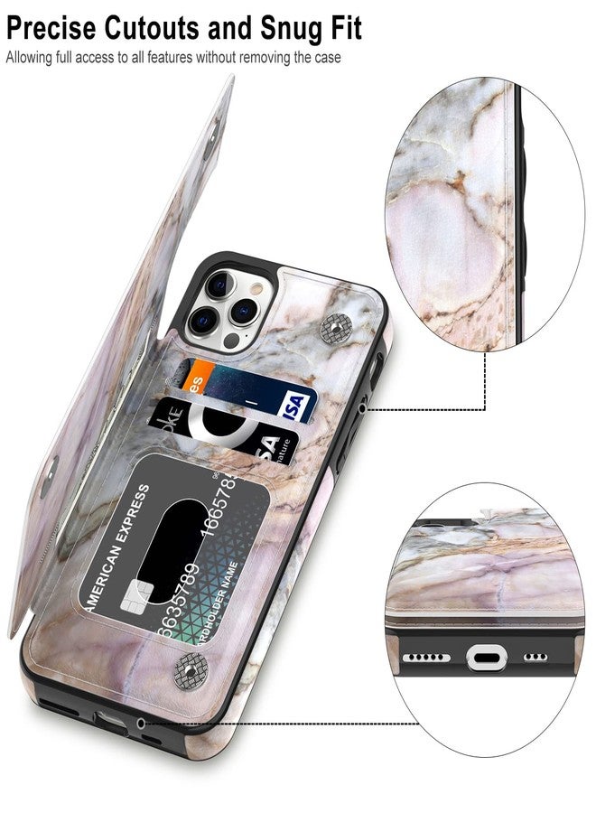 LETO for iPhone 13 Pro Max Case,Luxury Flip Folio Leather Wallet Cover with Fashion Designs for Girls Women,Card Slots Kickstand Protective Phone Shell for 13 Pro Max 6.7" Pink Purple Marble - Image 3