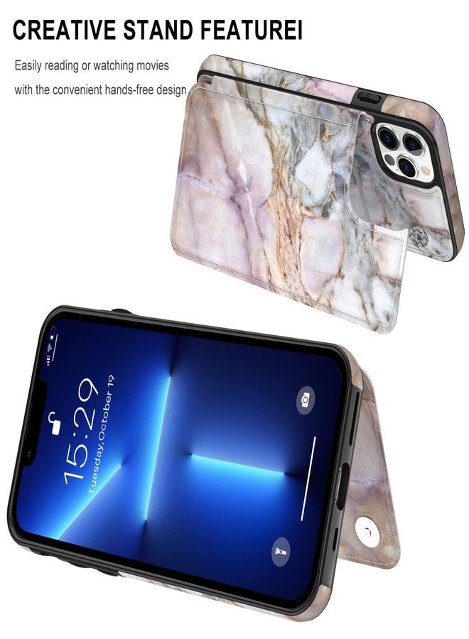 LETO for iPhone 13 Pro Max Case,Luxury Flip Folio Leather Wallet Cover with Fashion Designs for Girls Women,Card Slots Kickstand Protective Phone Shell for 13 Pro Max 6.7" Pink Purple Marble - Image 4