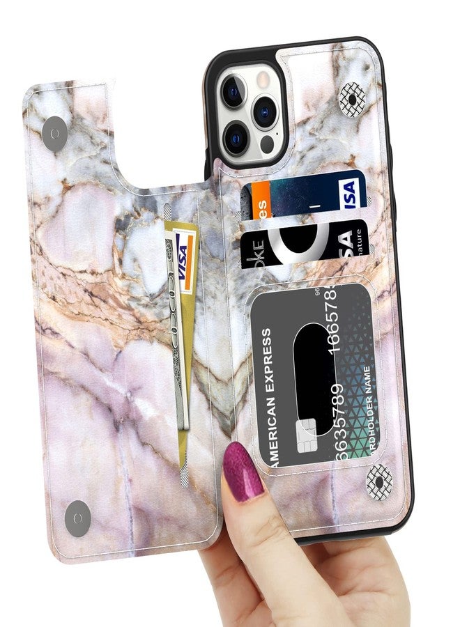 LETO for iPhone 13 Pro Max Case,Luxury Flip Folio Leather Wallet Cover with Fashion Designs for Girls Women,Card Slots Kickstand Protective Phone Shell for 13 Pro Max 6.7" Pink Purple Marble - Image 2