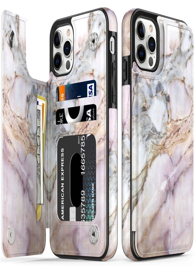 LETO for iPhone 13 Pro Max Case,Luxury Flip Folio Leather Wallet Cover with Fashion Designs for Girls Women,Card Slots Kickstand Protective Phone Shell for 13 Pro Max 6.7" Pink Purple Marble - Image 1
