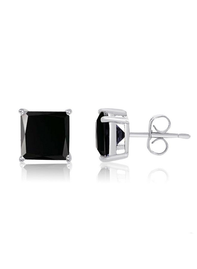 Kezef Black Cz Stud Earrings For Men Or Women, 14K White Gold, Yellow Gold, Or Black Rhodium Plated Sterling Silver Studs, Princess Square Cut, 3-9Mm, Hypoallergenic - Image 1