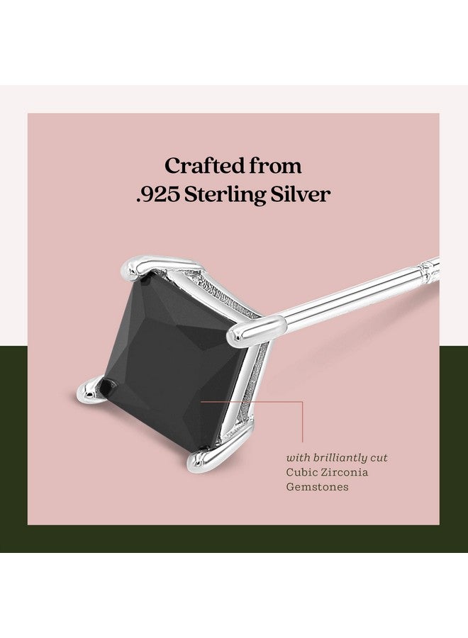 Kezef Black Cz Stud Earrings For Men Or Women, 14K White Gold, Yellow Gold, Or Black Rhodium Plated Sterling Silver Studs, Princess Square Cut, 3-9Mm, Hypoallergenic - Image 4