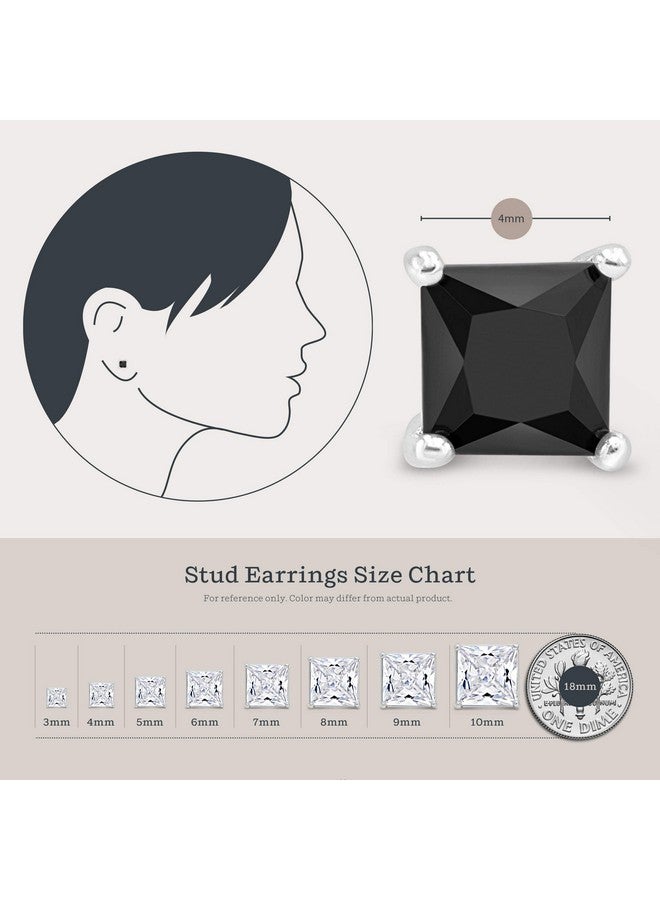 Kezef Black Cz Stud Earrings For Men Or Women, 14K White Gold, Yellow Gold, Or Black Rhodium Plated Sterling Silver Studs, Princess Square Cut, 3-9Mm, Hypoallergenic - Image 5