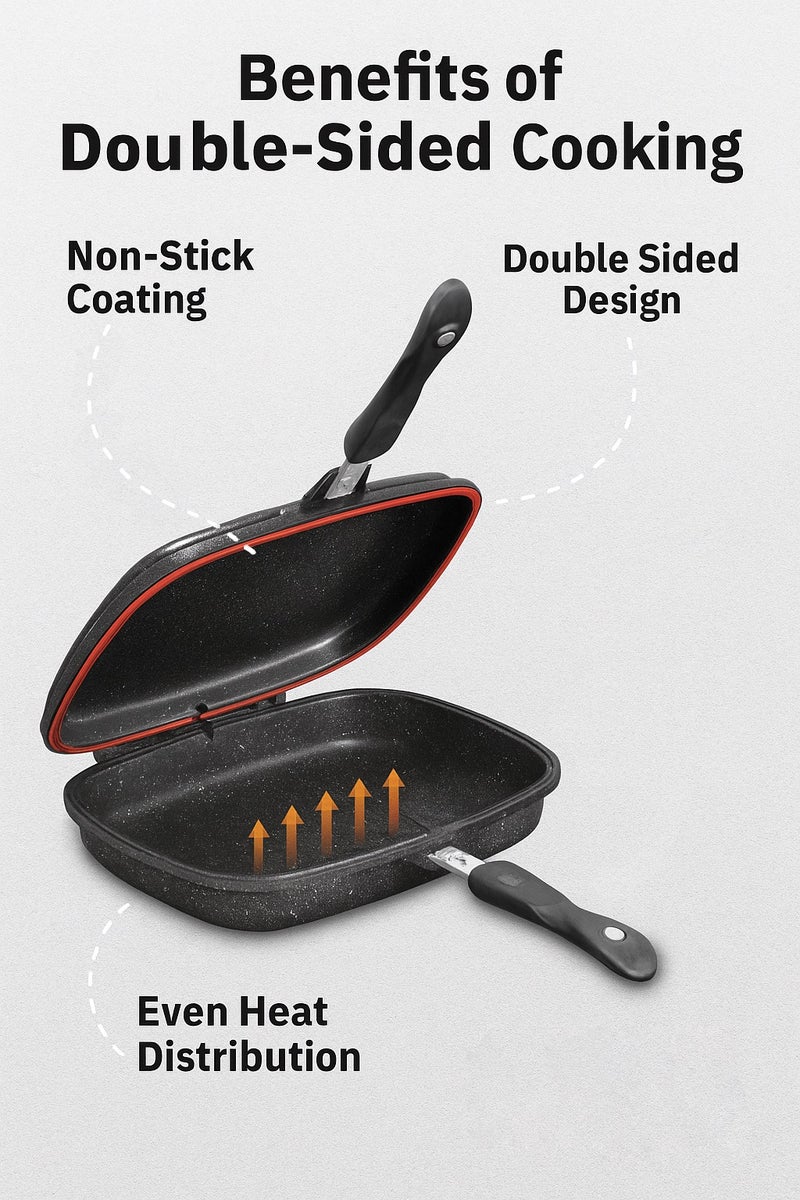 SONEX 36cm Two-Sided Double Grill Ceramic-Coated Pressure Pan Black - Image 4