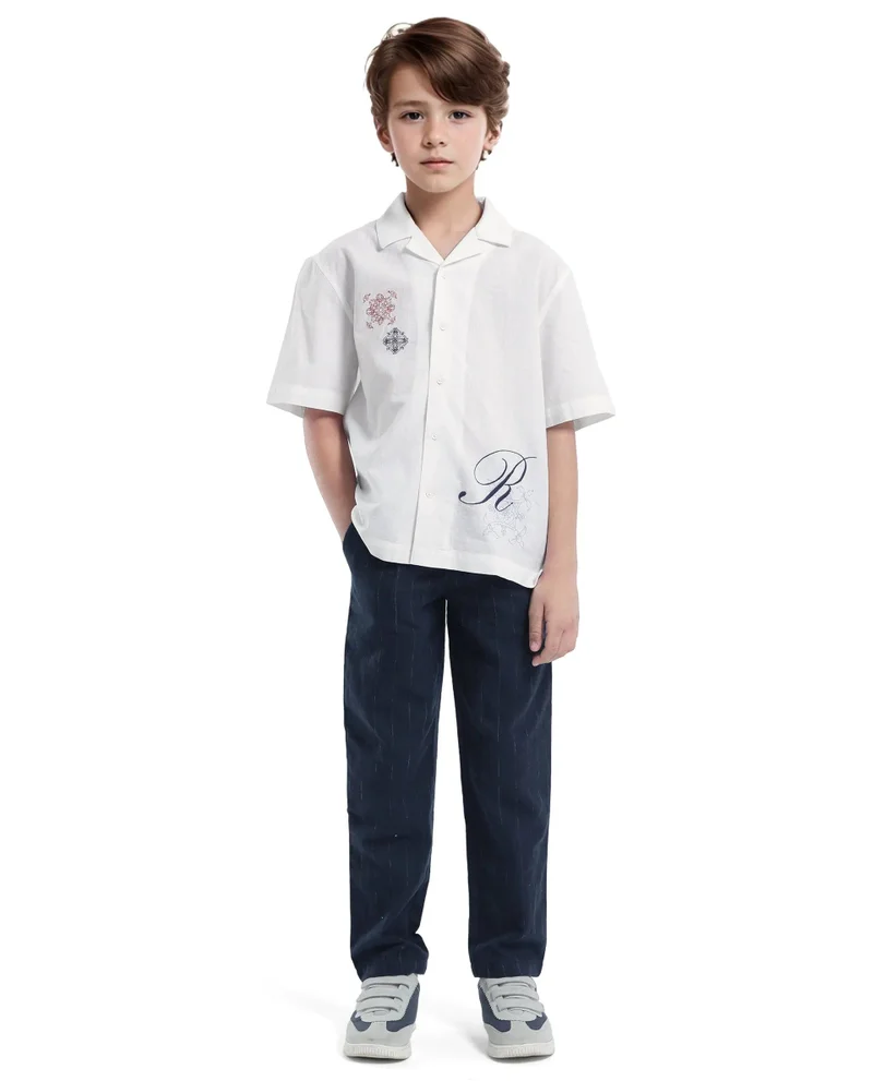 رير ونز Rare Ones Kids Isla White Cotton Half Sleeve Embroidered Button Closure Regular Fit Shirt