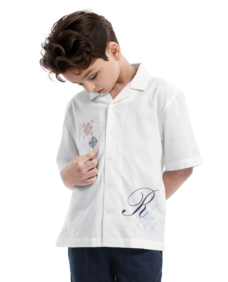 رير ونز Rare Ones Kids Isla White Cotton Half Sleeve Embroidered Button Closure Regular Fit Shirt