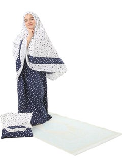 Elanesa  Girl Child's Prayer Dress 4-Piece With Prayer Rug and Bag Larci Blue Star Printed Belt Pattern  - Image 1