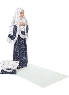 Elanesa  Girl Child's Prayer Dress 4-Piece With Prayer Rug and Bag Larci Blue Star Printed Belt Pattern  - Image 3