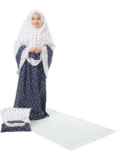 Elanesa  Girl Child's Prayer Dress 4-Piece With Prayer Rug and Bag Larci Blue Star Printed Belt Pattern  - Image 2