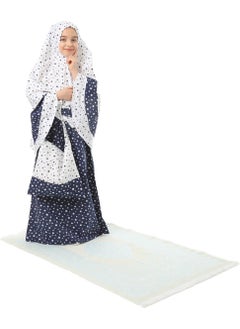 Elanesa  Girl Child's Prayer Dress 4-Piece With Prayer Rug and Bag Larci Blue Star Printed Belt Pattern  - Image 4