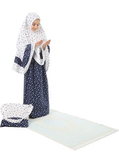 Elanesa  Girl Child's Prayer Dress 4-Piece With Prayer Rug and Bag Larci Blue Star Printed Belt Pattern  - Image 5