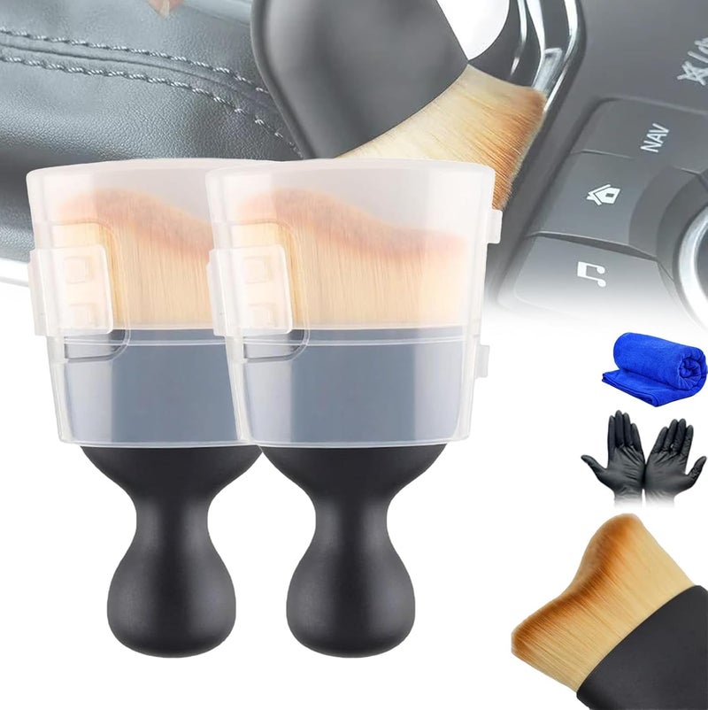 Hulami Car Interior Detailing Brush - Soft Hair Cleaning Brushes, Curved Dirt Dust Collectors, Removal Tool for Dashboard Air Conditioner Vents Leather Computer, Scratch Free (2 PACK) Global trendy simple build - Image 1
