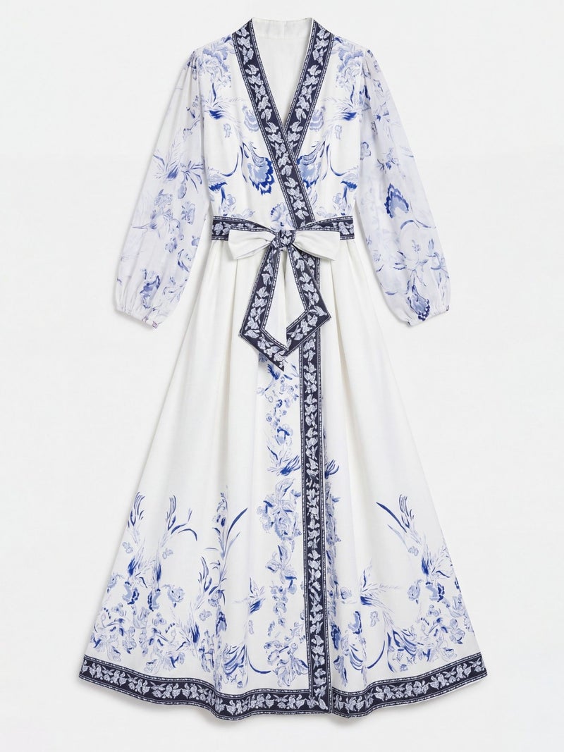 Jennyfer Floral V-Neck Maxi Wrap Dress with Belt - Image 1