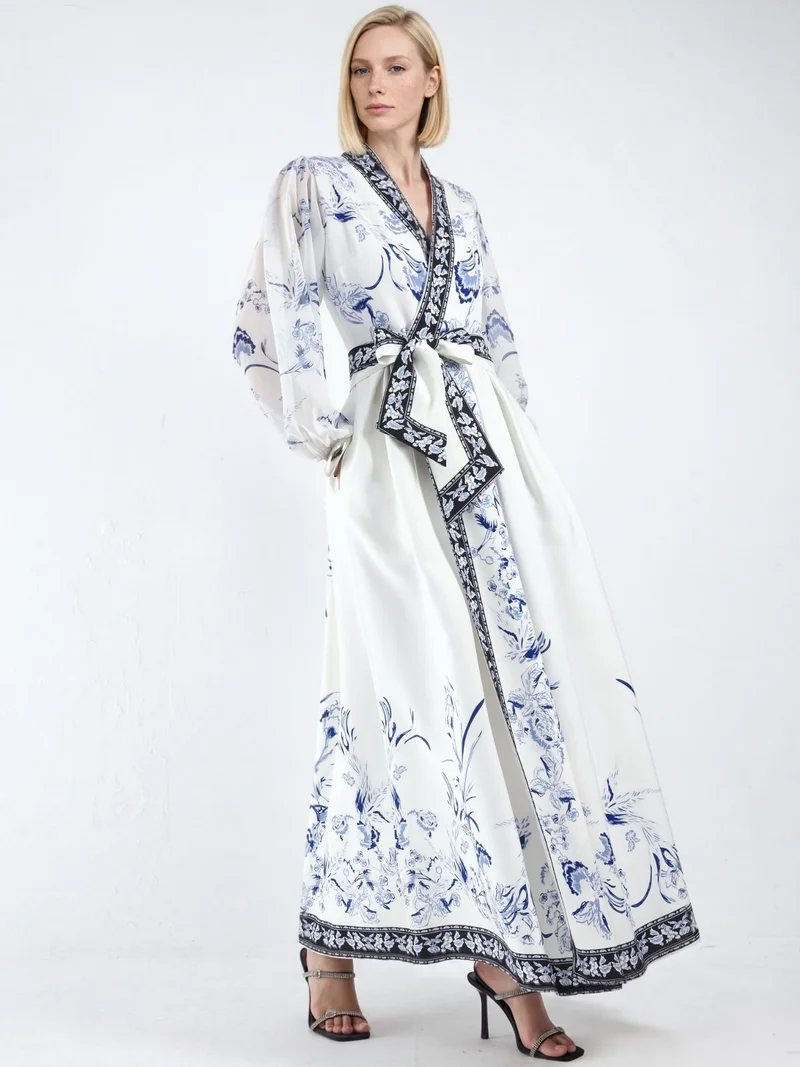 Jennyfer Floral V-Neck Maxi Wrap Dress with Belt