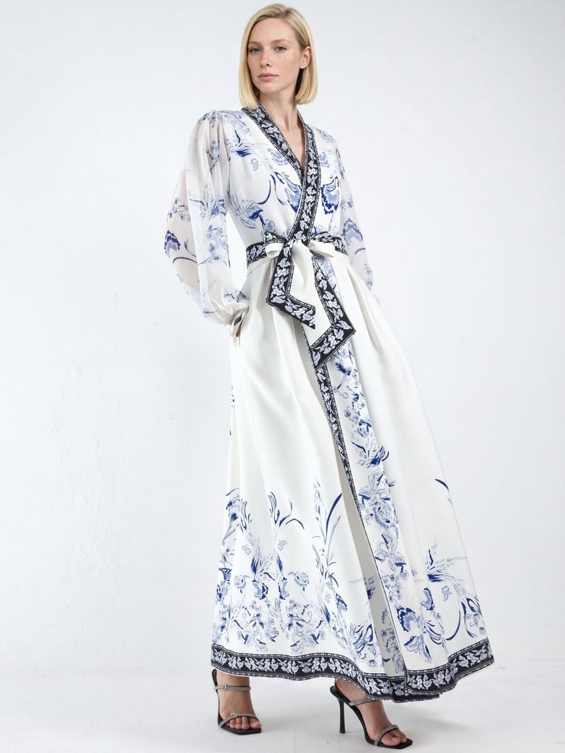 Jennyfer Floral V-Neck Maxi Wrap Dress with Belt - Image 2