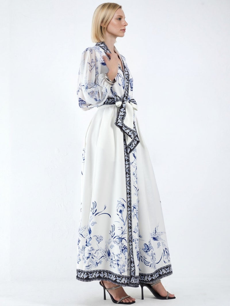 Jennyfer Floral V-Neck Maxi Wrap Dress with Belt - Image 3