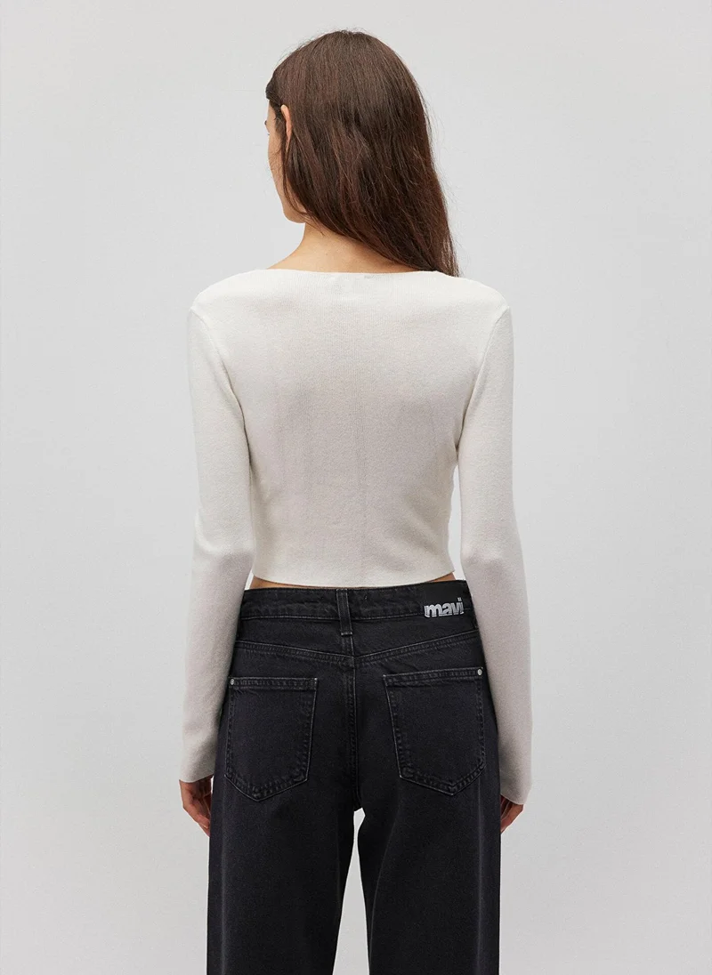 مافي V Neck White Sweater