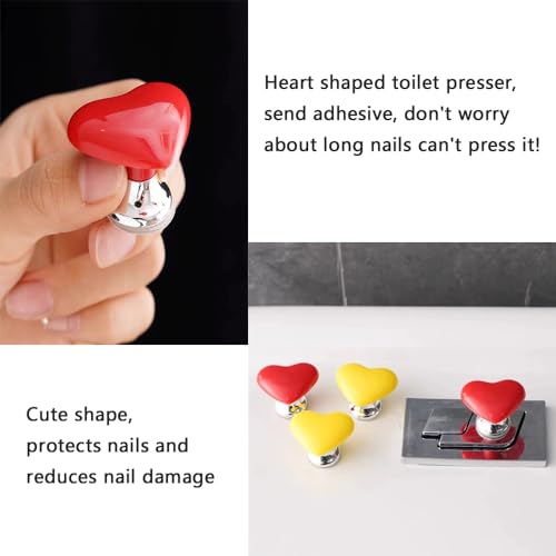 UtySty 4 Pack Toilet Push Button Pusher Heart Shape Adhesive Press Extension Handle Helper Long Nail Saver Gadgets for Toilet Flush Valve Button Smart Bidet Toilet One Piece Toilet Bathroom - Image 3