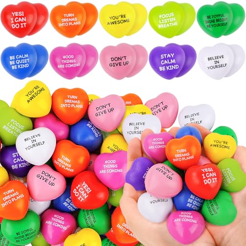 SHQDD Stress Balls 100PCS Bulk Heart Stress Balls Stress Balls for Adults Kids Motivational Quotes Soft Foam Stress Relief Squeeze Toys Office Classroom Stress Relief Gifts Perfect Party Favors - Image 1