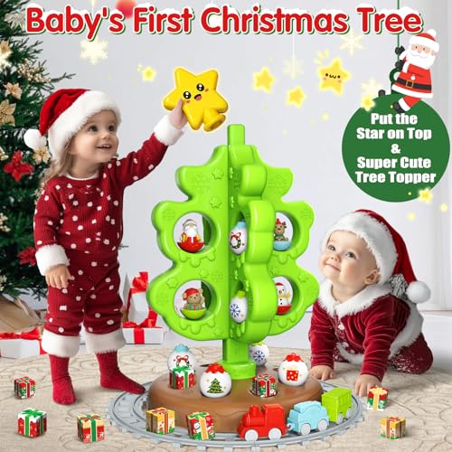 maysida My First Christmas Tree for Kids Toddler Tree Toy Set with Hanging Decorations Ornaments Xmas Tree with SnowmanSantaMooseGifts Toys DIY Train Set with Tracks for Boys Girls - Image 5