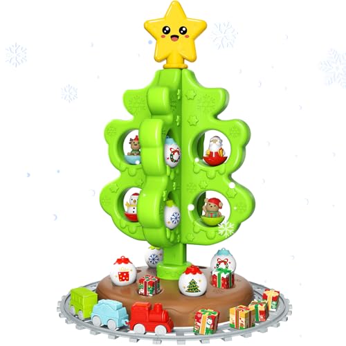 maysida My First Christmas Tree for Kids Toddler Tree Toy Set with Hanging Decorations Ornaments Xmas Tree with SnowmanSantaMooseGifts Toys DIY Train Set with Tracks for Boys Girls - Image 1
