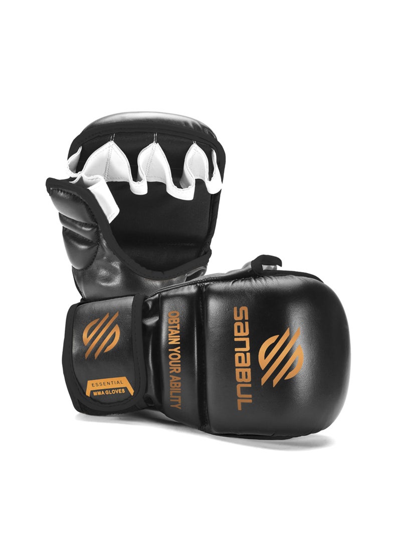 Sanabul  - Essential 7 oz MMA Gloves Men & Women | Gloves for Martial Arts Sparring & Training Gloves | Hybrid MMA Kick Boxing Gloves Men | Grappling Gloves (Black/Copper, Small/Medium) - Image 1