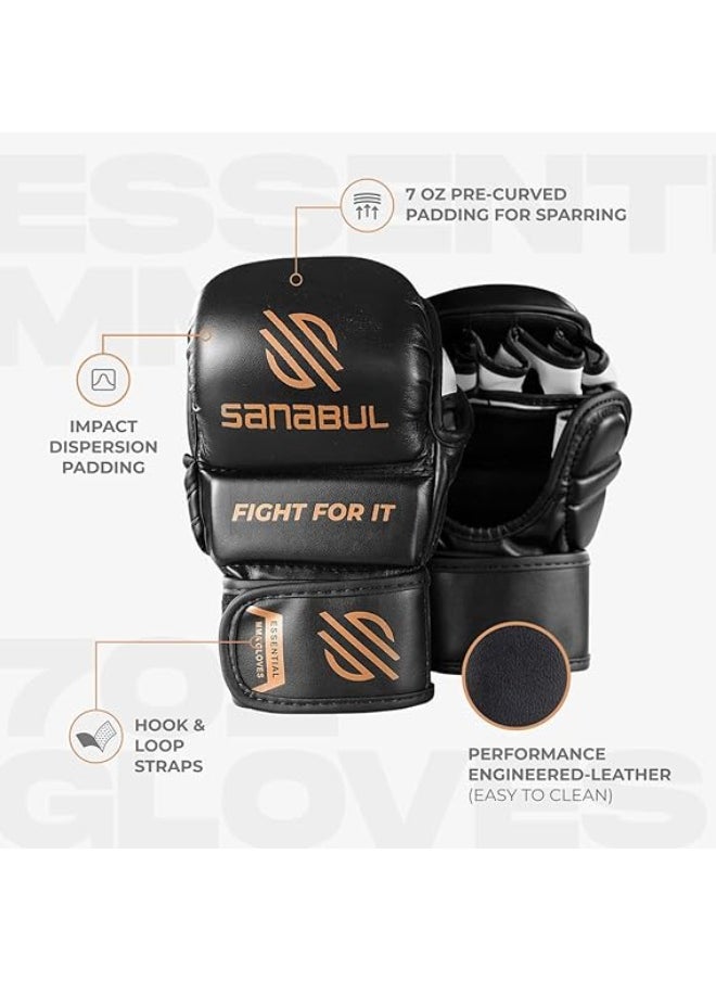Sanabul  Essential 7 oz MMA Gloves Men & Women | Gloves for Martial Arts Sparring & Training Gloves | Hybrid MMA Kick Boxing Gloves Men | Grappling Gloves (Black/Copper, Small/Medium)  - Image 3