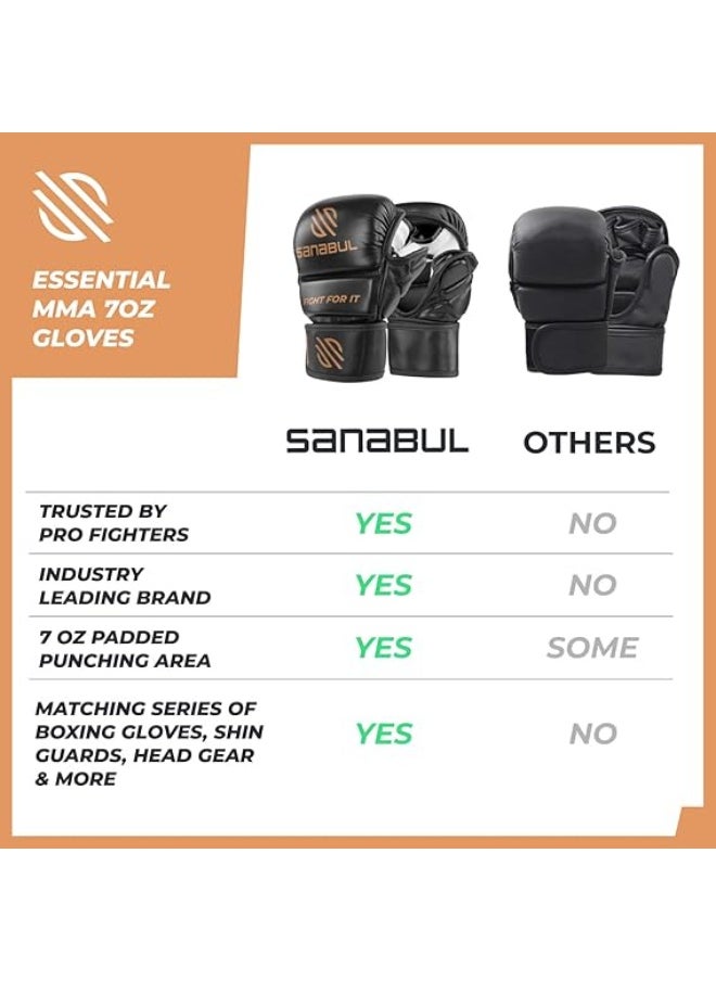 Sanabul  Essential 7 oz MMA Gloves Men & Women | Gloves for Martial Arts Sparring & Training Gloves | Hybrid MMA Kick Boxing Gloves Men | Grappling Gloves (Black/Copper, Small/Medium)  - Image 4