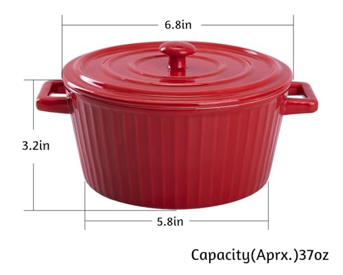 WHJY Red Colorful Ceramic Casserole Dish with Lid，1 Quart Ceramic Casserole Pan for Bakeware Oven - Image 2