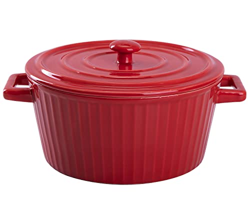 WHJY Red Colorful Ceramic Casserole Dish with Lid，1 Quart Ceramic Casserole Pan for Bakeware Oven - Image 1