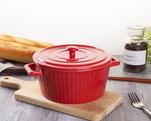 WHJY Red Colorful Ceramic Casserole Dish with Lid，1 Quart Ceramic Casserole Pan for Bakeware Oven - Image 4