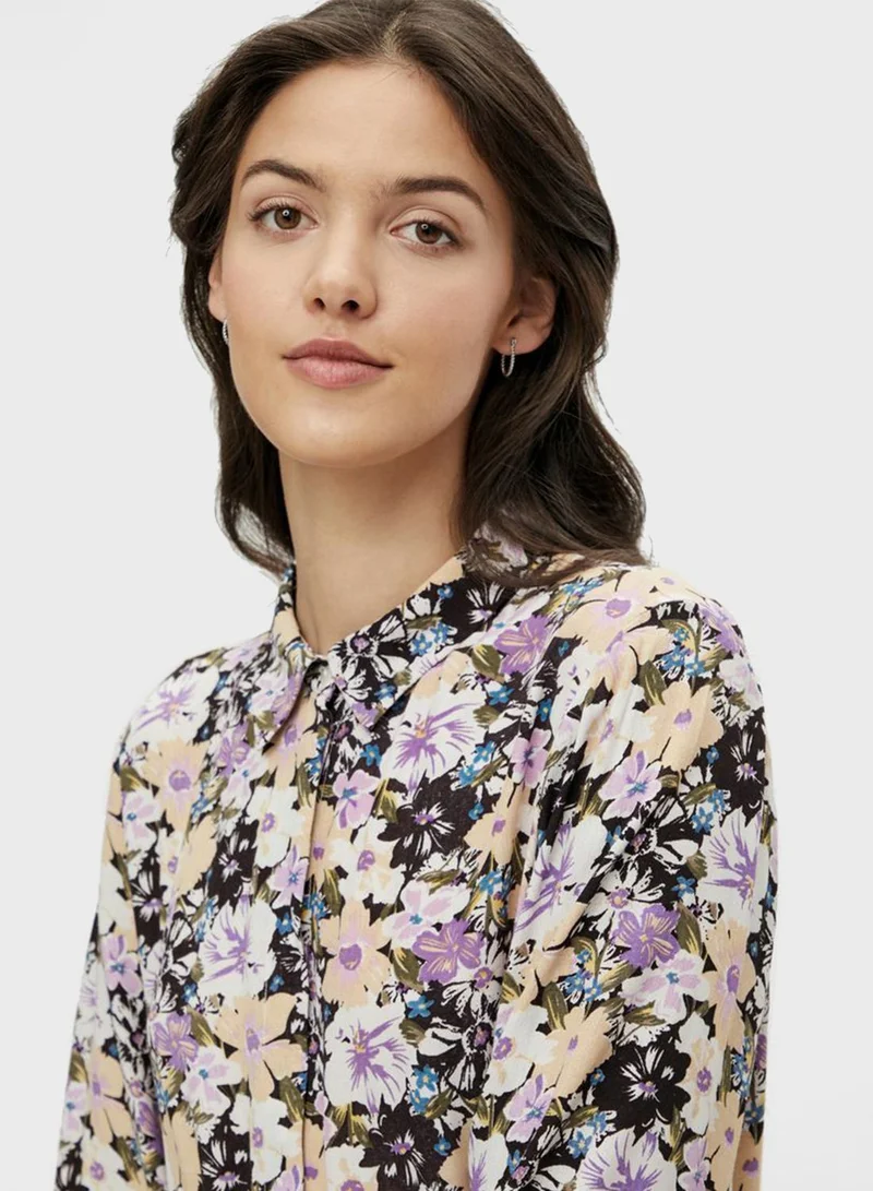 PIECES Floral Print Midi Shirt Dress