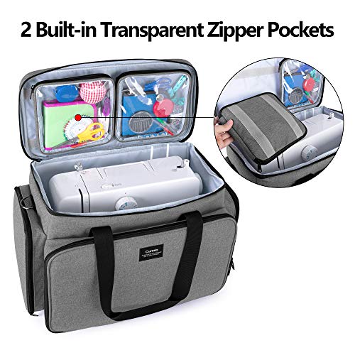 CURMIO Sewing Machine Carrying Case for Most Standard Sewing Machine, Universal Travel Tote Bag with 2 Removable Transparent Zipper Pouches for Sewing Supplies, Gray (Patented Design) - Image 2