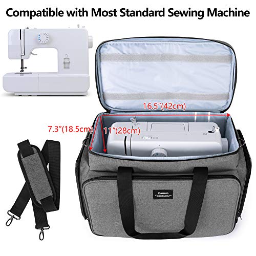 CURMIO Sewing Machine Carrying Case for Most Standard Sewing Machine, Universal Travel Tote Bag with 2 Removable Transparent Zipper Pouches for Sewing Supplies, Gray (Patented Design) - Image 3