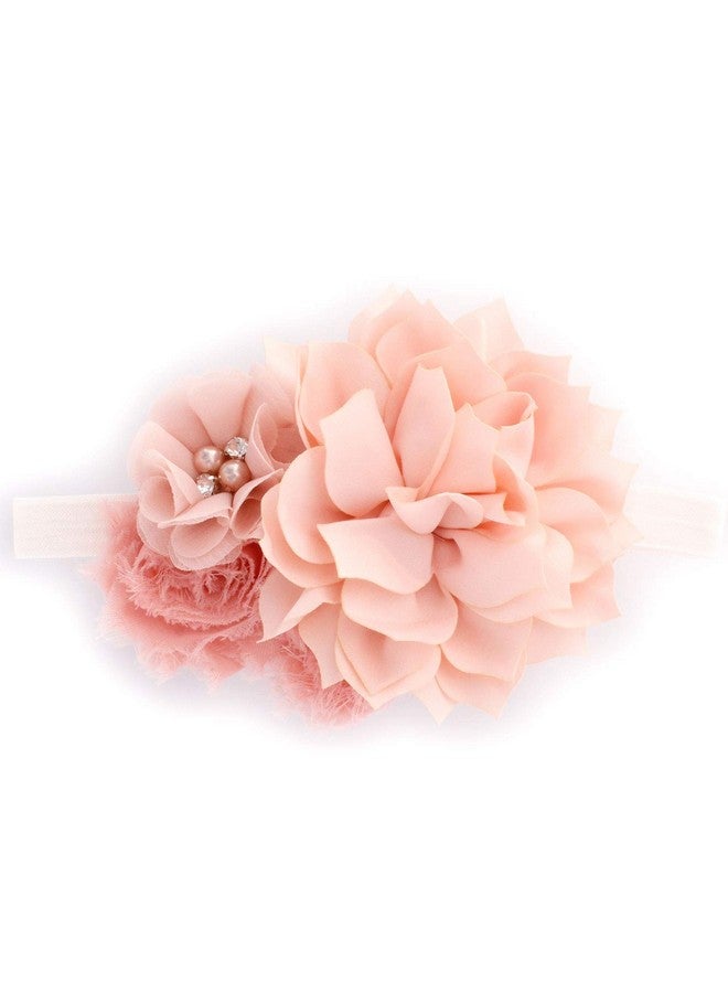 My Lello Baby Headband Shabby Fabric Flower Cluster Stretchy Elastic Pink Blush - Image 1
