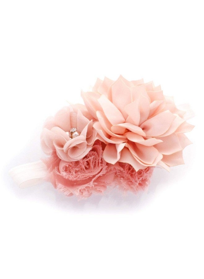 My Lello Baby Headband Shabby Fabric Flower Cluster Stretchy Elastic Pink Blush - Image 2