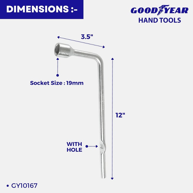 GOODYEAR مفتاح لولبي معدني 19 مم من جوديير فضي GY10167 - Image 3