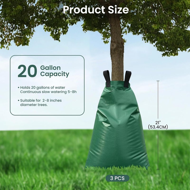 Frstem 3 Set 20 Gallon Tree Watering Bags Slow Release, Reusable Tree Bags for Watering, Thickening PE Watering Bags with Zipper for Planted - Image 2