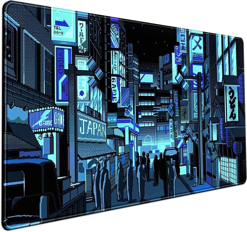 Mechanical Cattle Japanese Gaming Arcade Blue Large Gaming Mouse Pad Keyboard Desk Pad Extended Mouse Pad Gaming Office Decor, Pc Laptop Mouse Pads Large (31.5x15.7 in) with Stitched Eges Non-Slip Base Mousepad XXL - Image 1
